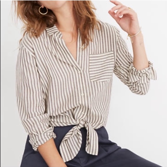Madewell Tie-Front Shirt in Maitland Stripe - Picture 2 of 9